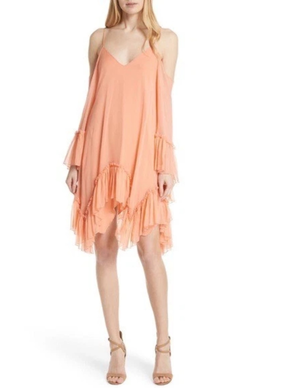 Alice + Olivia Ilaria Cold Shoulder Mini Dress in Peach Color.Size M - Picture 2 of 13